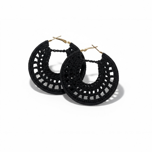 Black Crochet Hoop Earrings